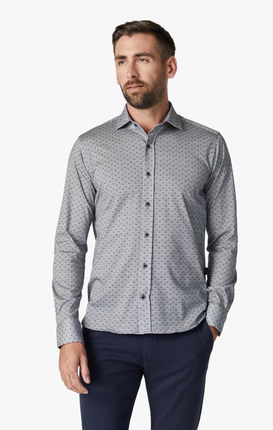 Shirts 34 Heritage | Leaf Design Shirt In Grey Melange