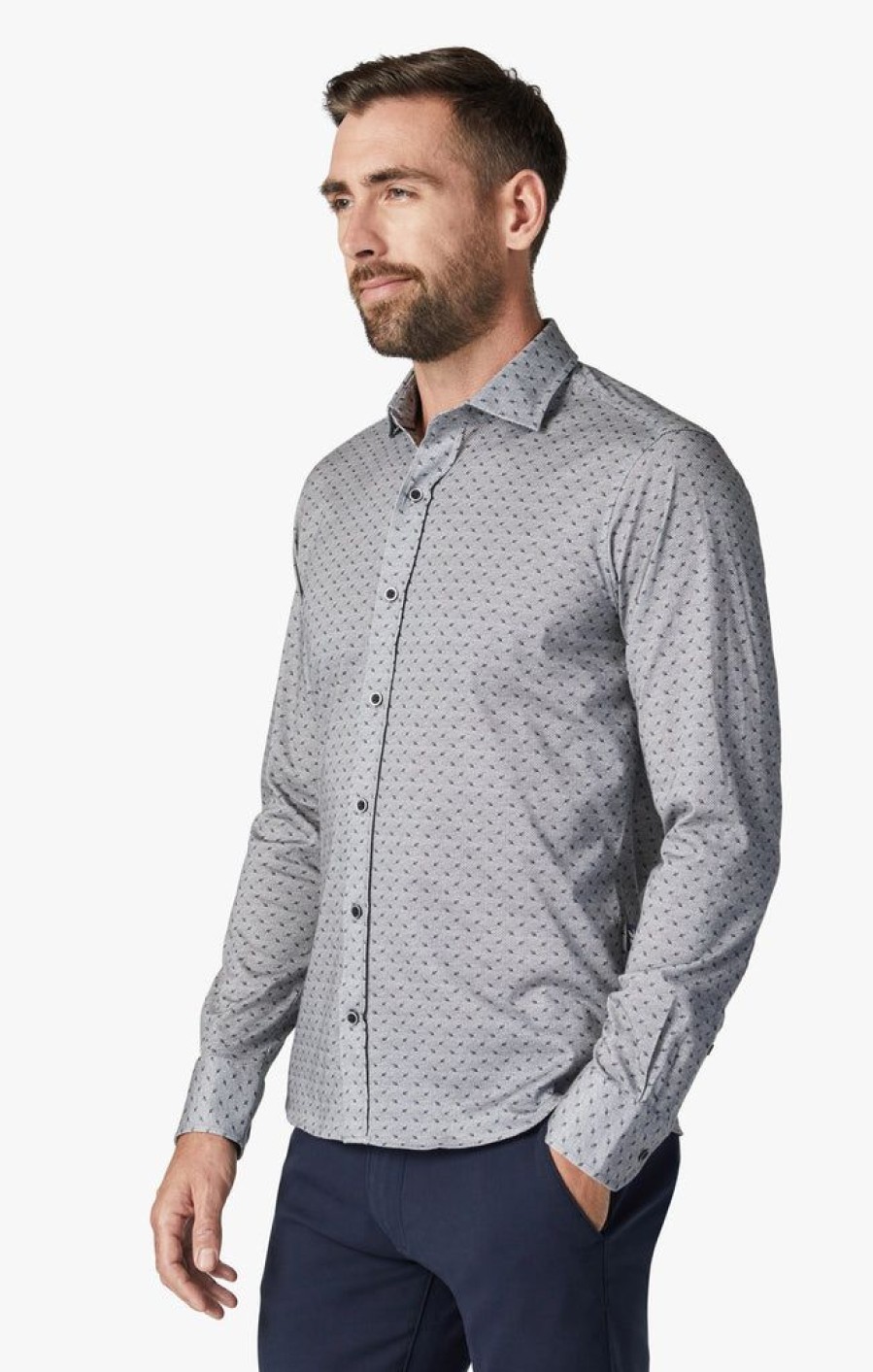 Shirts 34 Heritage | Leaf Design Shirt In Grey Melange