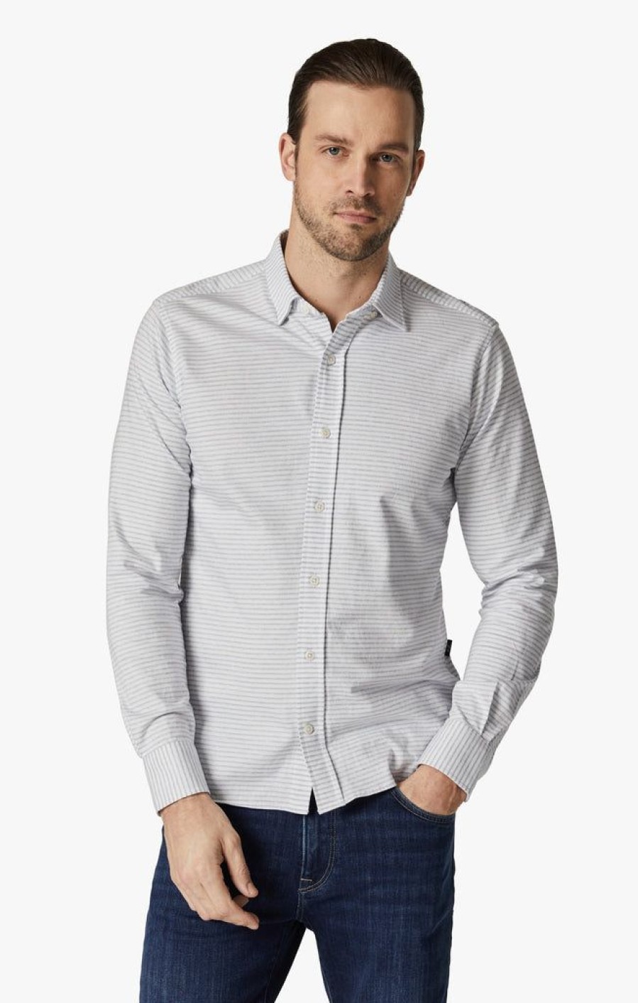 Shirts 34 Heritage | Horizontal Stripe Shirt In Indigo