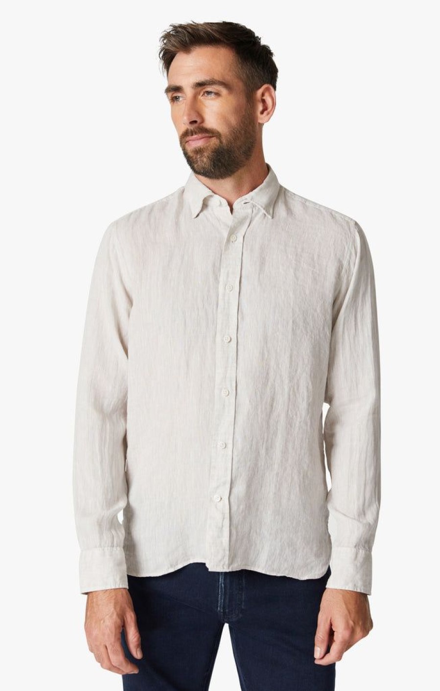 Shirts 34 Heritage | Linen Chambray Shirt In Simply Taupe