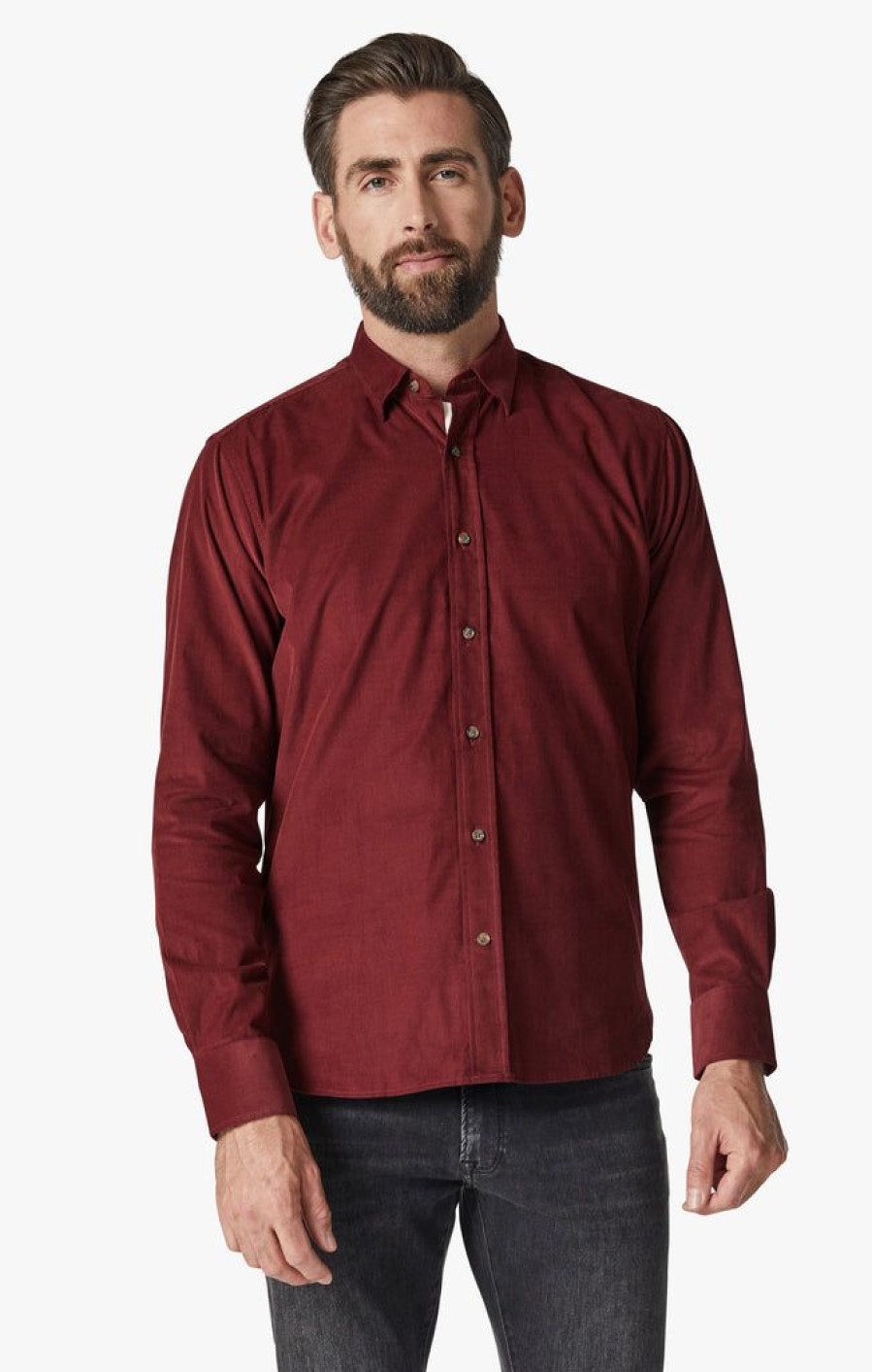 Shirts 34 Heritage | Corduroy Shirt In Bordeaux