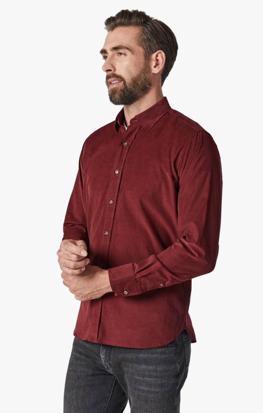 Shirts 34 Heritage | Corduroy Shirt In Bordeaux