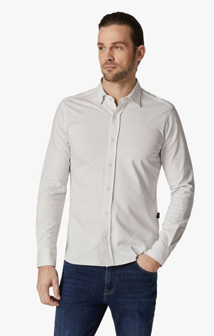 Shirts 34 Heritage | Horizontal Stripe Shirt In Simply Taupe